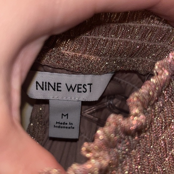 SHIMMERY metallic rose gold mock neck Flowy knee length dress medium NWT - Picture 3 of 12